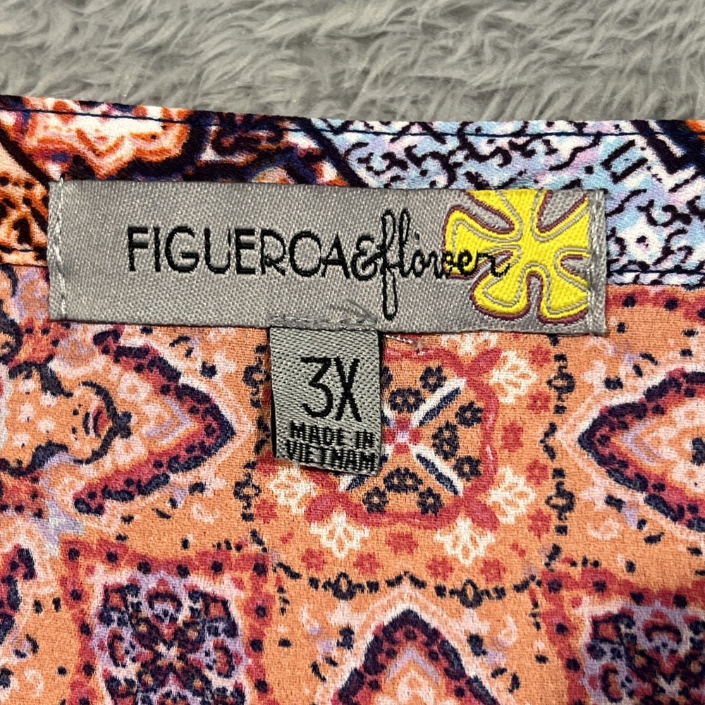 Figueroa Flower Top Boho Hippie Retro Artsy Funky Patchwork Geometric Women's 3X - Picture 7 of 11